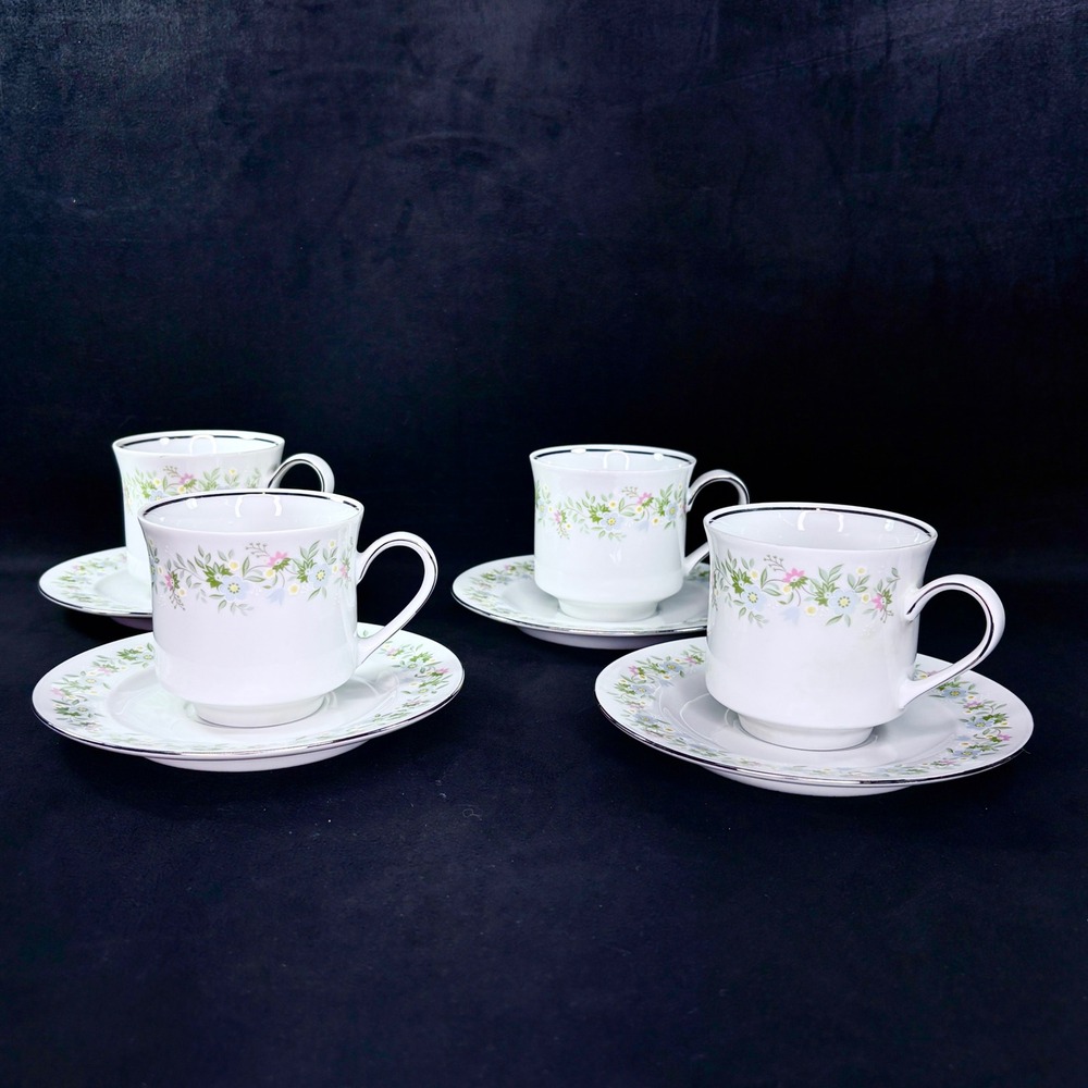 Johann Haviland‎ Bavarian China Forever Spring Set of 4 Cups & Saucers Germany